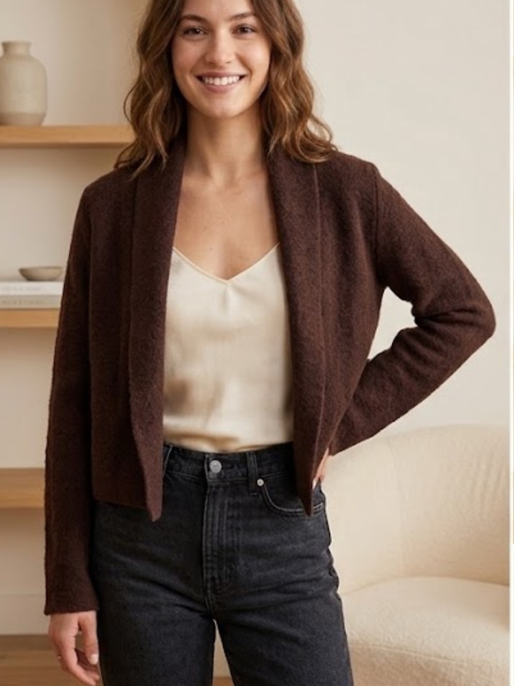 BNWT Eileen Fisher Cozy Open-Front Terry Rug Women's Sweater Cardigan Jacket Top